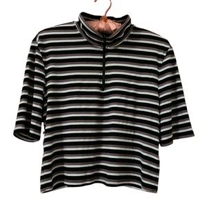 Black White Purple Mock Turtle Neck Cropped Short Sleeve Large Top Mod 60s/70s